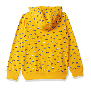 เสื้อสเวตเชิ้ตมีฮู้ดสีเหลืองสำหรับทุกเพศ พิมพ์ลายรถการ์ตูน ทรงปกติ ผ้าฝ้ายถัก สวมใส่สบายในฤดูใบไม้ร่วง - Product Image 2
