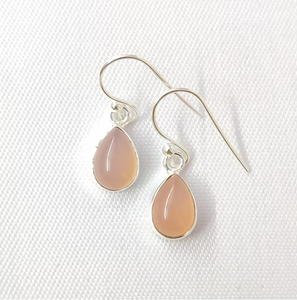 Minimalist Rose Quartz 925 <b>Silver</b> <b>Drop</b> <b>Earrings</b> Pear Shaped Gemstone Jewelry Lightweight Daily & Any Occasion Wear - Product Image 3