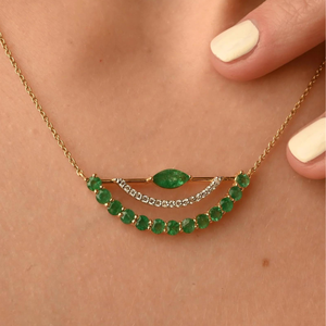 Collar de Oro Sólido de 14K con Barra de Esmeralda y Dije de Diamante Natural - Product Image 4