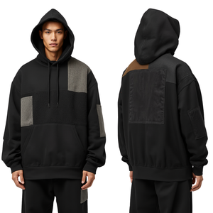 Premium Men's Heavyweight Oversized Hoodie with Large Chenille Fabric Applique Patches Twill Patchwork Cotton Fleece Sweatshirt - Product Image 3