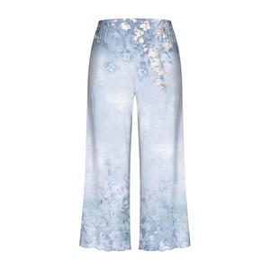 Pantalon de pyjama décontracté d'été pour femme, taille mi-haute, coupe ample, jambe large, imprimé floral, en satin respirant, longueur intégrale, avec élastique - Product Image 2