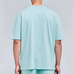 เสื้อยืดโอเวอร์ไซส์ผ้าหนา 240 กรัม สำหรับผู้ชาย แบบเรียบ สามารถสกรีนลายได้ เสื้อยืดลำลอง สีฟ้าอ่อน - Product Image 3