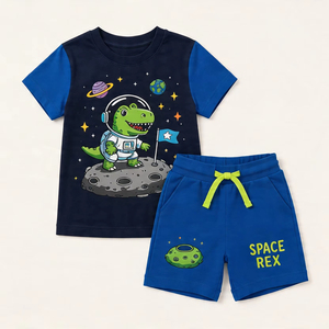 Ensemble de vêtements pour enfants, t-shirt et short en coton, respirant, léger, confortable pour l'été, taille personnalisée - Product Image 1