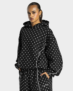 Conjunto de chándal informal de dos piezas para mujer con capucha y estampado de lunares en contraste, sudadera con capucha y pantalones de pierna ancha - Product Image 3