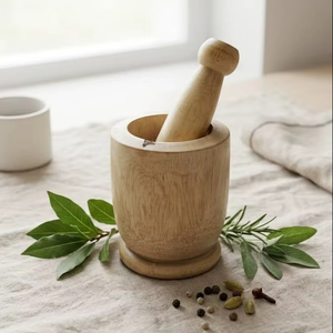 Mortero y pilón de madera duraderos con construcción robusta, ideales para el uso diario en la cocina, para moler especias y hierbas. - Product Image 1