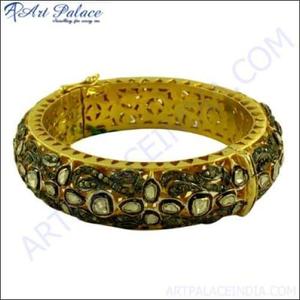 Beautiful Diamond <b>Silver</b> 22k Gold Plated Chunky Victorian Bangle Stylish Party Occasion - Product Image 3
