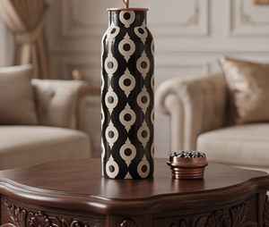 Luxury <b>Copper</b> <b>Bottle</b> With Elegant Geometric Print For Modern Homes Wellness And Perfect Daily Hydration Travel Gym Yoga And Gift - Product Image 4