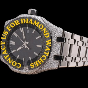 Reloj de Diseño Único con Esfera Redonda de Cristal, Dorado Blanco, Completamente Adornado con Piedras, Estilo Hip Hop, Movimiento de Cuarzo, Fecha Automática, Elegante y Brillante, Personalizable - Product Image 2