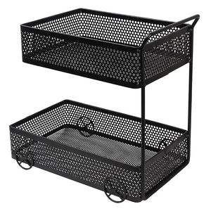 Minimalist Double Tier Metal Storage Rack <b>With</b> <b>Wheels</b> For <b>Desk</b> Organization - Product Image 5