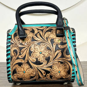 Bolso de Viaje Pequeño de Cuero Repujado a Mano Estilo Western con Diseño de Corazón Turquesa, Bolso Tipo Barril, Bolsos de Moda para Mujer - Product Image 6