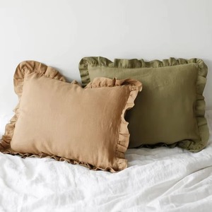 Funda de Almohada Rectangular de Lino Sólido con Volantes, Transpirable, para Cama, Estilo Nórdico - Product Image 1