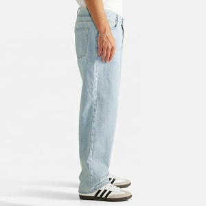 Professional Hot Selling Loose Fit 100% Cotton Design <b>Jeans</b> for Men Mid Waist 5 Pocket Denim Pants with Embroidered Logo - Product Image 2