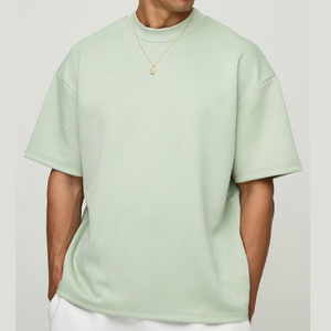 T-shirt en jersey de coton uni surdimensionné pour homme, manches courtes, col rond, style décontracté, vert menthe - Product Image 1