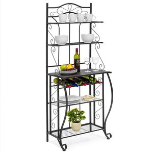Scaffale da Cucina a 5 Ripiani in Metallo con Supporto per Microonde, Portabottiglie e Postazione di Lavoro - Nero (63,5 cm x 40,6 cm x 15,2 cm) - Product Image 2