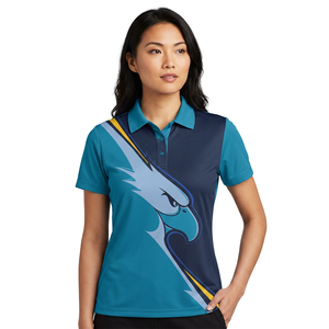 Polo à manches courtes pour homme avec imprimé aigle, bleu et jaune, coupe décontractée, en polyester tricoté à séchage rapide - Product Image 2