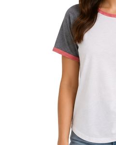 Camiseta raglán blanca, gris jaspeado y rosa para mujer, informal, con cuello redondo, manga corta, mezcla de algodón suave, para uso diario, moda de verano. - Product Image 3