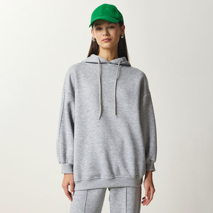 <b>Women</b> Gray Hooded Sweatshirt <b>Jogger</b> Pants Two Piece Eco-Friendly 100% Cotton Tracksuit Set Casual Lounge Wear Matching Outfit - Product Image 5