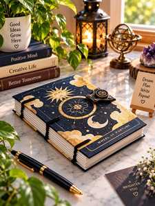 Celestial Wheel of Fortune Leather Journal 7x5 Inch Sun Moon Tarot <b>Diary</b> Handmade Witchy Notebook Gift - Product Image 2
