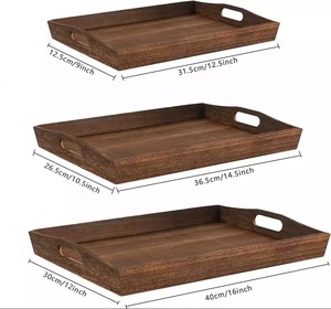 Plateau de service en bois Polansky, forme rectangulaire, bois massif, design minimaliste, durable, pour les fêtes, vaisselle et assiettes, plateau de service en bois - Product Image 4