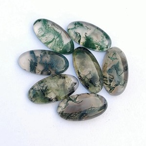 Venta al por mayor de piedras preciosas sueltas de ágata musgosa natural de grado AAA, en forma de cabujón ovalado grande de 8 mm con parte trasera plana, disponibles en todos los tamaños. - Product Image 3