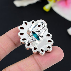 Anillo Ajustable de Plata Alemana con Turquesa Natural y Coral, Engaste Ovalado, Joyería Fina Hecha a Mano para Mujer, Piedra Grande - Product Image 4