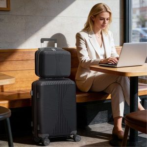 Set di Valigie 2 in 1 in PP con Ruote, Senza Serratura TSA, Nero, 12/20 Pollici - Product Image 2