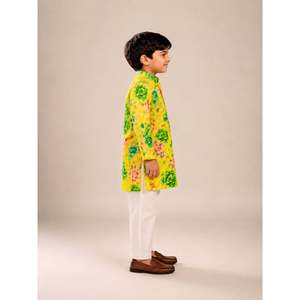 Ensemble jogging Twisha-Xpressions pour garçons, jaune et blanc, manches longues, imprimé intégral, polyester, tenue décontractée ethnique, fête festive - Product Image 4