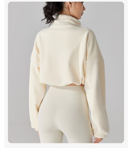 เสื้อฮู้ดครอปออกกำลังกายผ้าฟลีซนุ่มสบาย พิมพ์โลโก้ได้ตามต้องการ สำหรับผู้หญิง แฟชั่นทันสมัย - Product Image 5