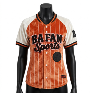 Maillot de baseball pour femme, tissu premium 210 GSM, orange et blanc à fines rayures, design raglan, impression par sublimation, broderie de patch personnalisée - Product Image 6