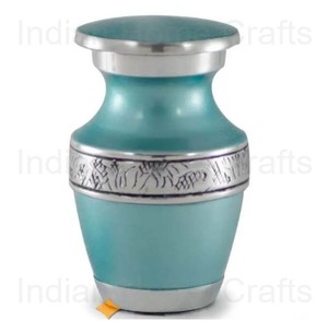 Urna Funeraria de Latón Turquesa Grabada, Recuerdo Decorativo, Florero Conmemorativo para Cenizas de Adultos, Artesanía India Ecológica para el Hogar - Product Image 3