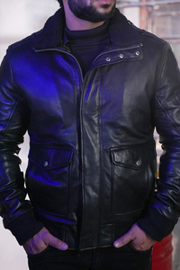 Veste de motard tendance pour homme, en cuir véritable, personnalisable en gros, avec logo OEM, col en fourrure artificielle de haute qualité, idéale pour l'hiver - Product Image 3