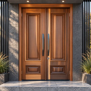 Porte d'entrée battante GA-47S Golden Aero Malaysia, style extérieur incurvé, en bois massif, pour entrée principale de villa, double moulure - Product Image 1
