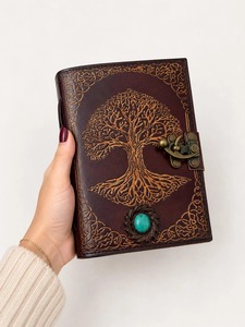 Brown Tree of Life Leather Journal with Brass C-Lock Closure - Product Image 5