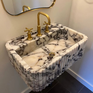 Handmade Vessel Sink Rectangular Calacatta Stone Wash <b>Basin</b> Decor Bathroom Countertop <b>Basin</b> Supplier Manufacturer Export India - Product Image 1