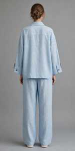Women's Loose Linen Shirt <b>Set</b> Turn Down Collar Three Quarter Sleeve <b>Top</b> With Pockets - Product Image 2