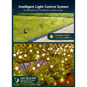 Confezione da 4 48 luci da giardino solari a LED 2 lucciole in modalità di illuminazione con vento caldo bianco oscilla e illuminazione esterna impermeabile - Product Image 4