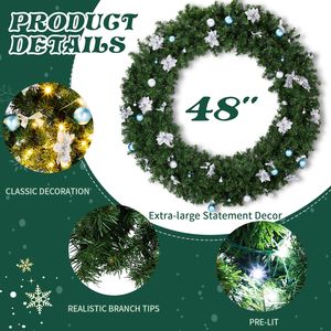 Ghirlanda Natalizia Pre-Illuminata da 48 Pollici con 150 Luci Bianche Calde e 450 Punte in PVC per Decorazioni Fai-da-Te - per Decorazione Porta d'Ingresso - Product Image 3