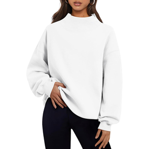 Women's Oversized <b>Stand</b> Collar Printed Sweatshirt Solid Color Front <b>Drop</b>-Shoulder Long Sleeve Knitted Cotton Winter Autumn Wear - Product Image 2