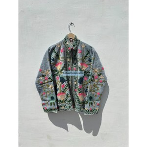 <b>Women's</b> Velvet Embroidered Jacket Mandarin Collar Full Sleeve Floral Design Hand Embroidery <b>Spring</b> <b>Coat</b> - Product Image 2