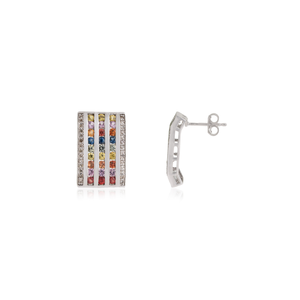 Best Selling 925 Sterling Silver Natural Multi Sapphire Vertical Stripes Statement <b>Studs</b> <b>Earring</b> For Women's <b>Fine</b> Jewelry - Product Image 3