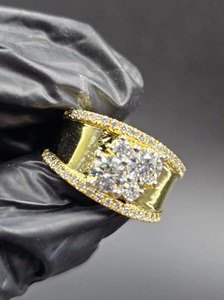 925 <b>Silver</b> Moissanite Cluster <b>Ring</b>, 14K Yellow Gold Plated Engagement Hip Hop <b>Ring</b> Luxury Statement Jewelry for <b>Men</b> Women - Product Image 3