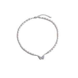 Collier à pampilles papillon entièrement serti de diamants, style coréen, tendance, luxe, perle d'eau douce naturelle, accessoire pour clavicule - Product Image 5