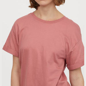 Cheap Price Women's <b>Rose</b> Pink Crew Neck Short Sleeve T-Shirt Regular Fit Solid Color Casual Jersey 100% Cotton Breathable All - Product Image 5