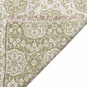 Tapis DECORDEC personnalisé en laine tissée plate, motif floral vert olive et ivoire, antidérapant, écologique, tufté à la main, avec franges - Product Image 5