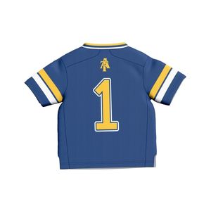 Camiseta de Fútbol Americano para Niños Pequeños de NCA&T Aggies, 100% Algodón, Estampada, Azul Marino, Dorado, Logotipo de A&T, Número 1, Ropa Informal para Fanáticos de la Universidad - Product Image 3