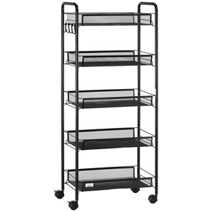 Carrello Multiuso in Metallo a 5 Ripiani per Casa, Cucina e Lavanderia con Cestini a Rete Rimovibili, Design Rettangolare - Product Image 1