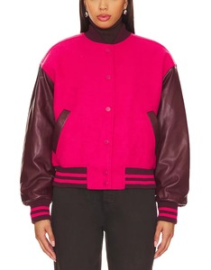 Chaqueta Varsity Personalizada para Mujer, Chaqueta de Lana con Mangas de Cuero, Chaqueta Letterman Bordada, Ropa Urbana de Moda, Servicio de Muestras OEM ODM - Product Image 4