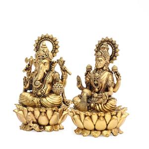 Ídolos Sagrados de Latón de Lakshmi y Ganesha – Artículo de Decoración Espiritual - Product Image 2