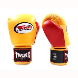Twins Boxing Gloves Yellow Red Leather Hook & Loop Closure Adjustable Wrist <b>Strap</b> Adult Muay Thai Kickboxing Gear - Product Image 5