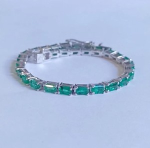 Lab Grown Emerald Stone Charm <b>Bracelet</b> for Her in Sterling Silver Rose Gold Plated Luxury Wedding Gift - Product Image 1